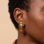Load image into Gallery viewer, Amber Bead Drop Huggie Earrings