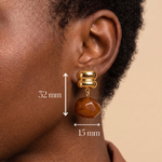 Load image into Gallery viewer, Amber Bead Drop Huggie Earrings