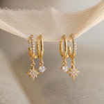 Load image into Gallery viewer, Star & Pearl Charm Hoop Earrings