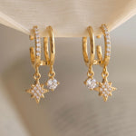 Load image into Gallery viewer, Star & Pearl Charm Hoop Earrings