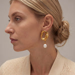 Load image into Gallery viewer, Hoop & Pearl Drop Earrings