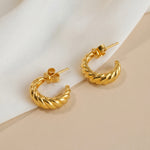 Load image into Gallery viewer, Pair of gold hoop earrings on a light background