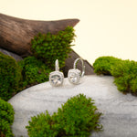 Load image into Gallery viewer, Silver earrings with clear stones on a stone surface with greenery