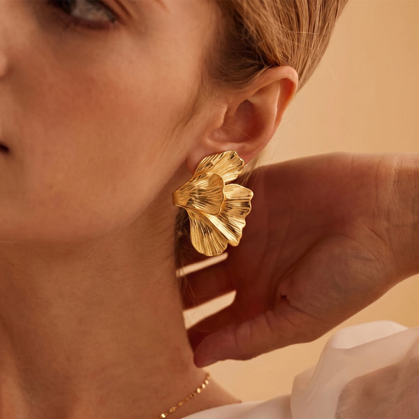 Gold Fan Drop Earrings