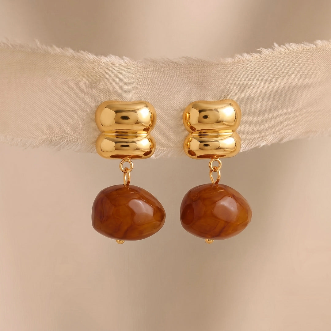 Amber Bead Drop Huggie Earrings