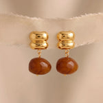 Load image into Gallery viewer, Amber Bead Drop Huggie Earrings
