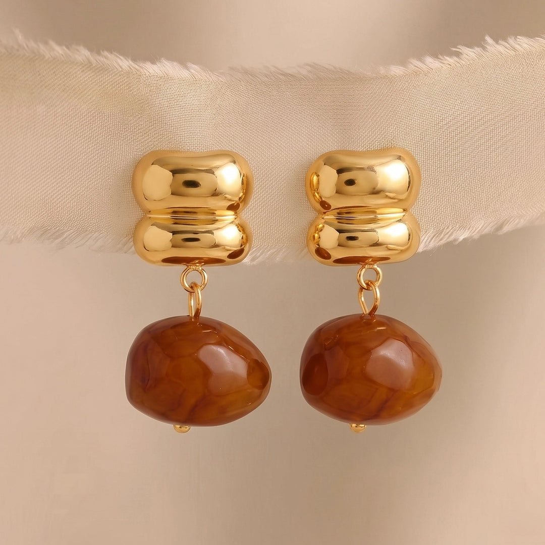 Amber Bead Drop Huggie Earrings