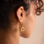 Load image into Gallery viewer, Coin Charm Huggie Hoop Earrings
