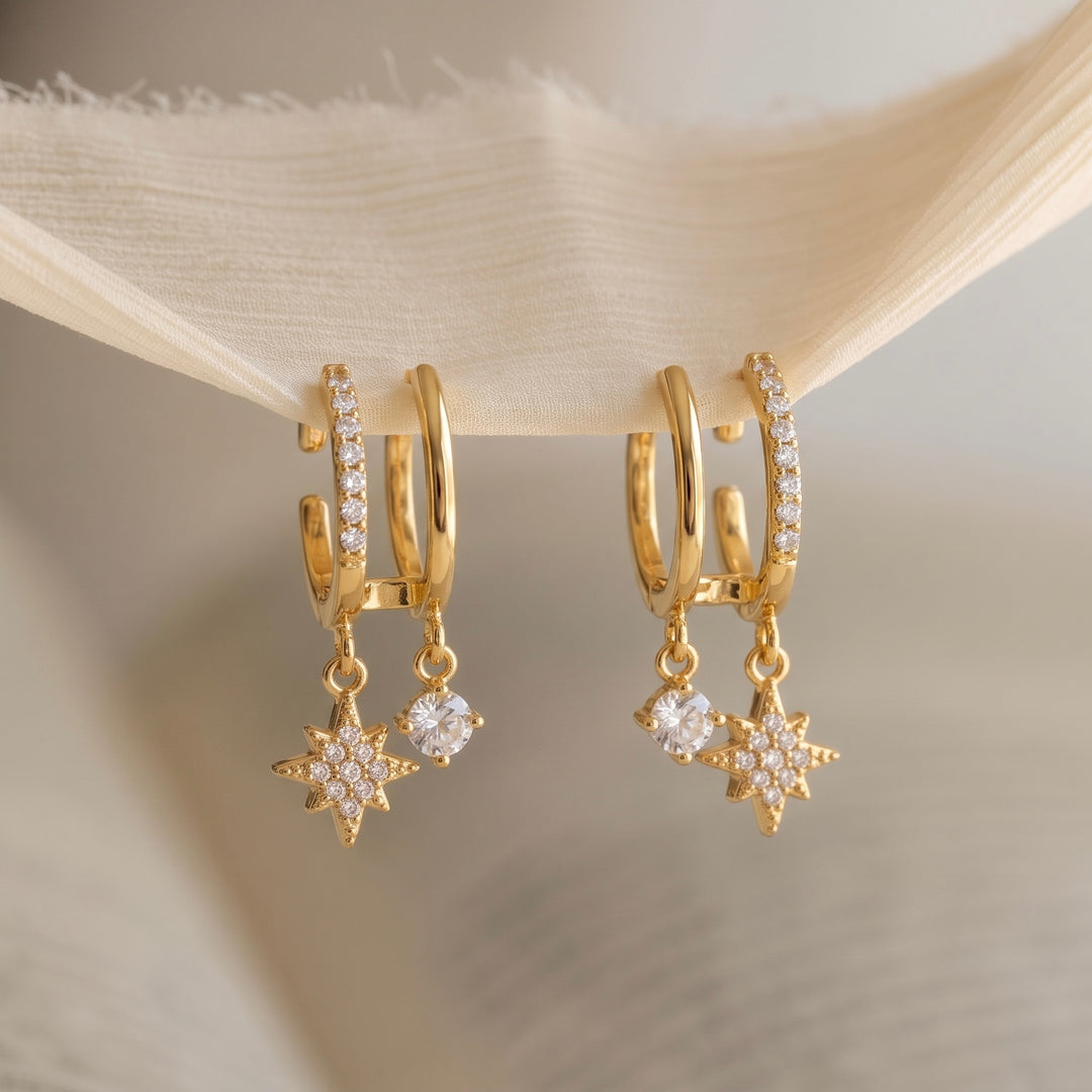 Star & Pearl Charm Hoop Earrings