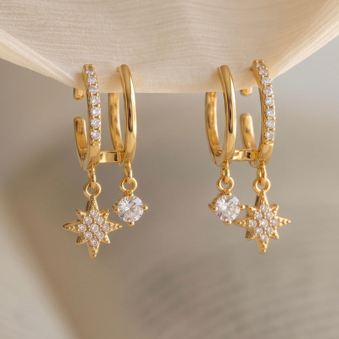 Star & Pearl Charm Hoop Earrings