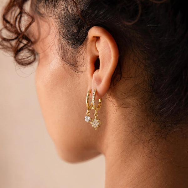 Star & Pearl Charm Hoop Earrings