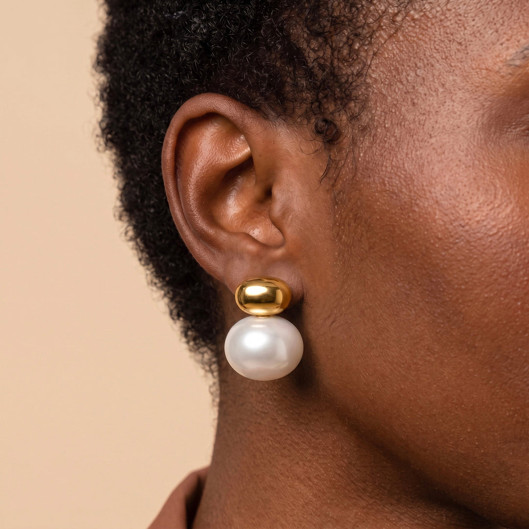 Double Pearl Button Earrings