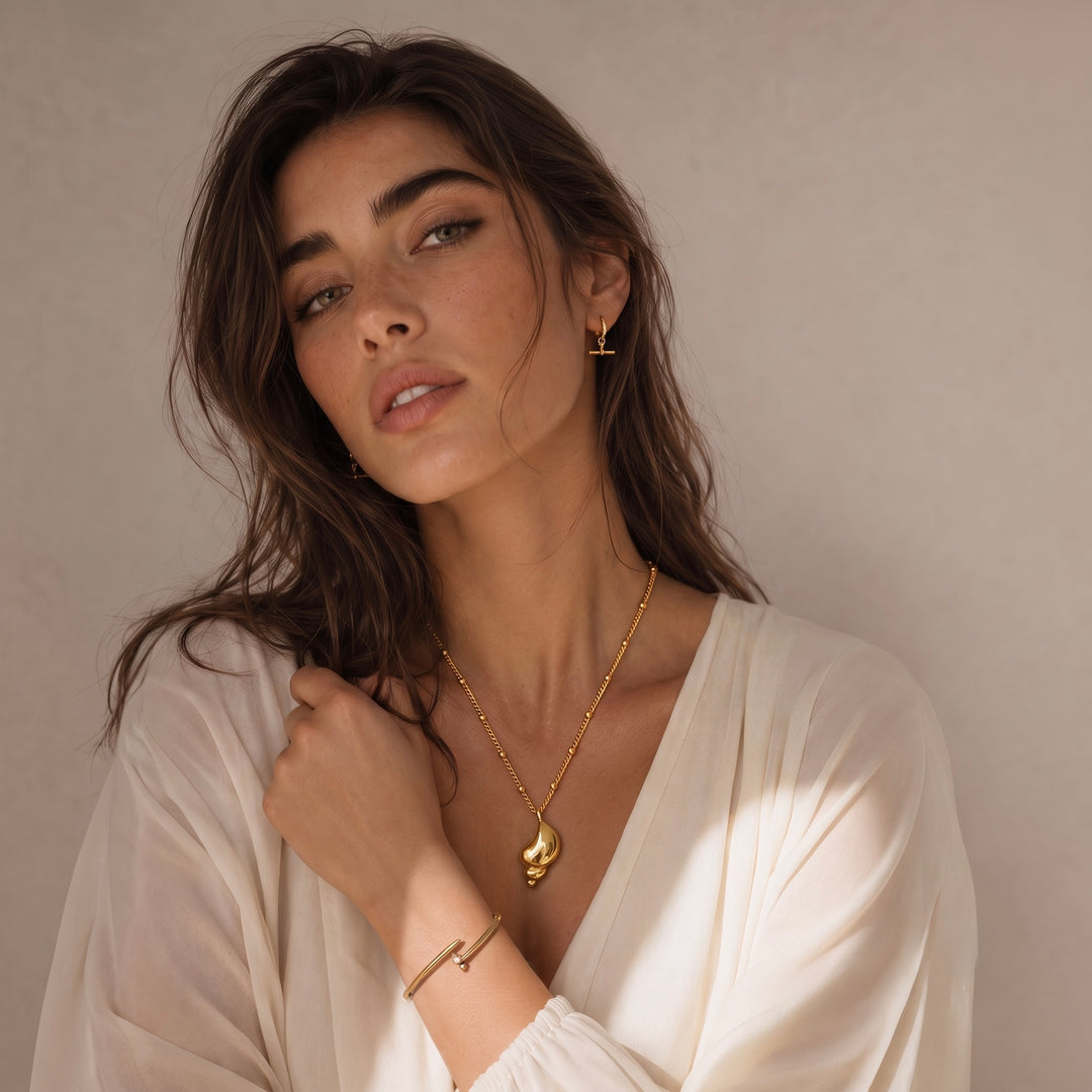 Teardrop Pendant Beaded Chain Necklace
