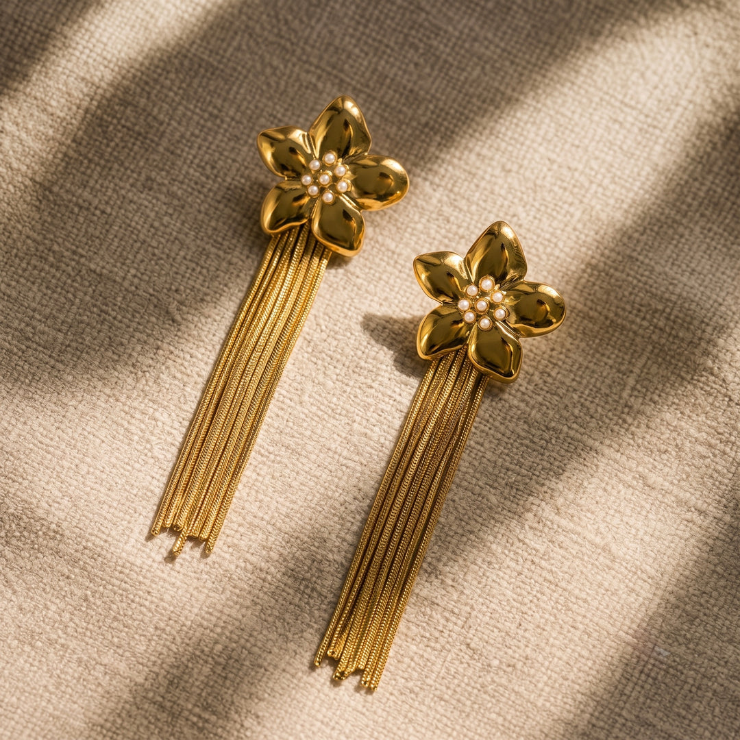 Floral Tassel Fringe Earrings