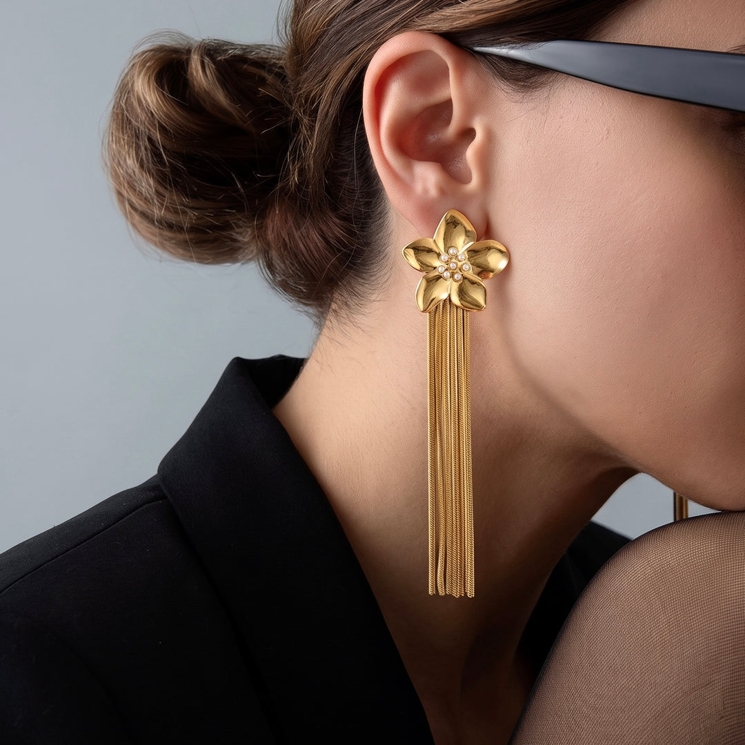 Floral Tassel Fringe Earrings