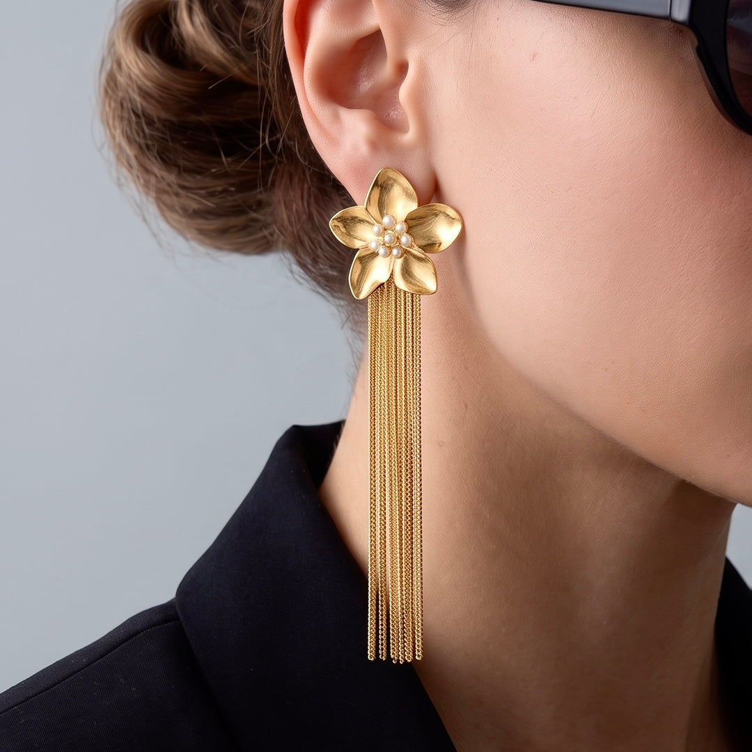Floral Tassel Fringe Earrings