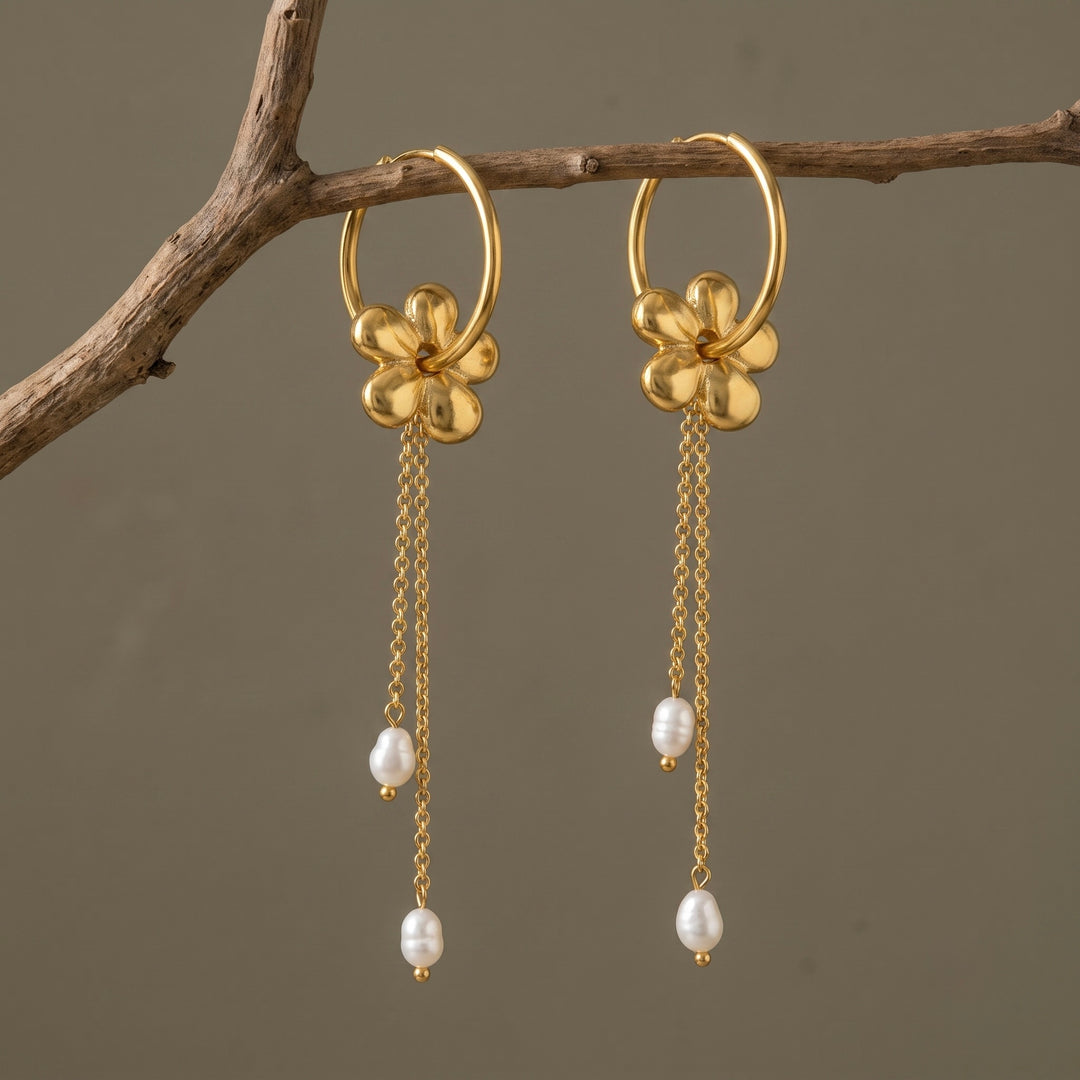 Flower & Pearl Dangle Earrings