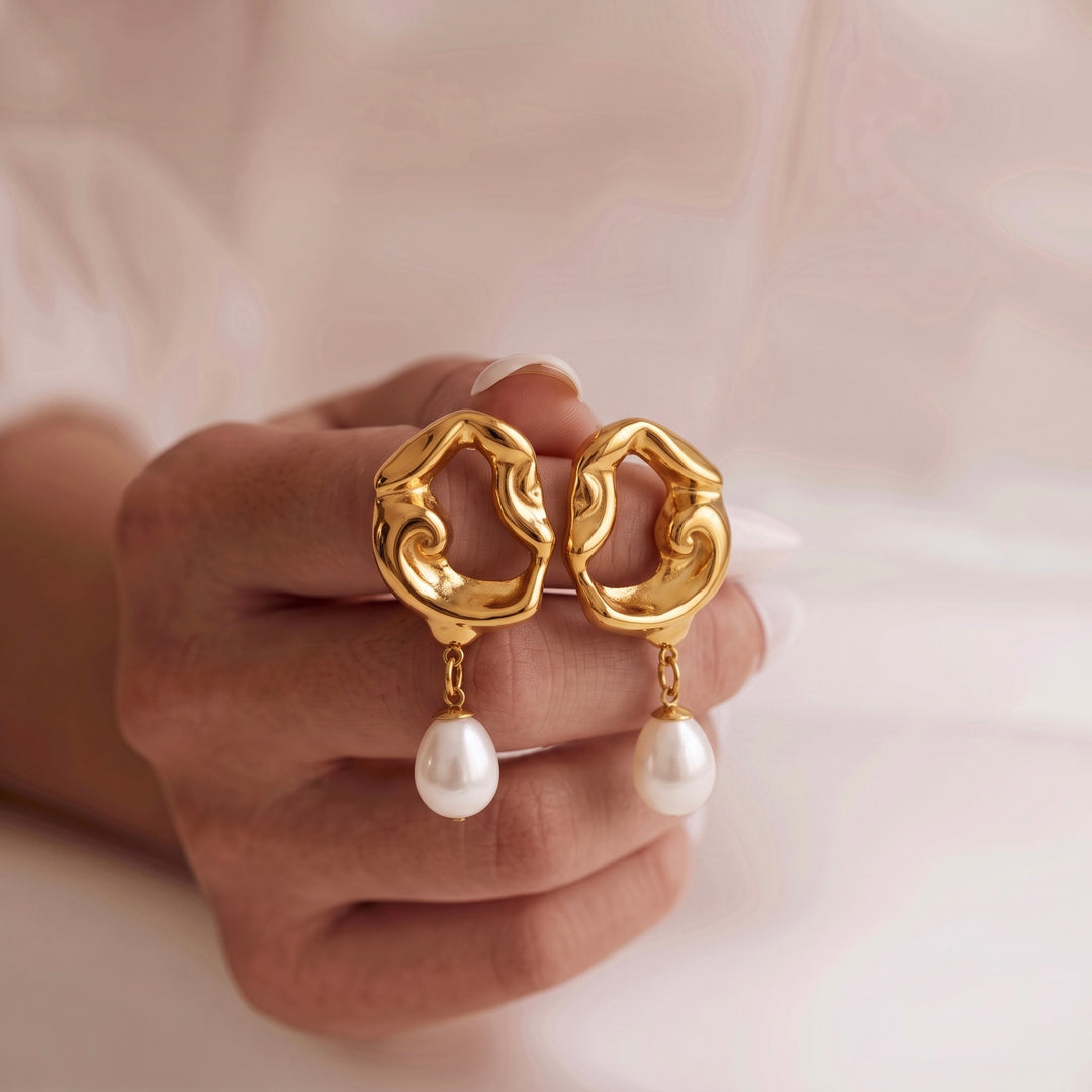 Hoop & Pearl Drop Earrings