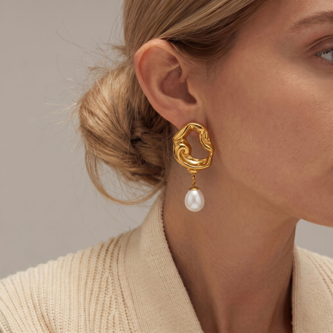 Hoop & Pearl Drop Earrings