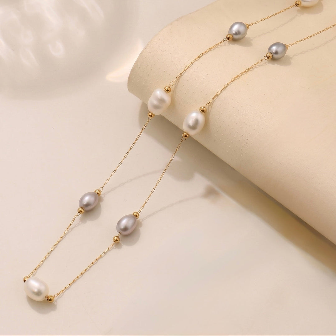 Pearl Pendant Necklace, Layered Chain Style