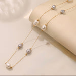 Load image into Gallery viewer, Pearl Pendant Necklace, Layered Chain Style
