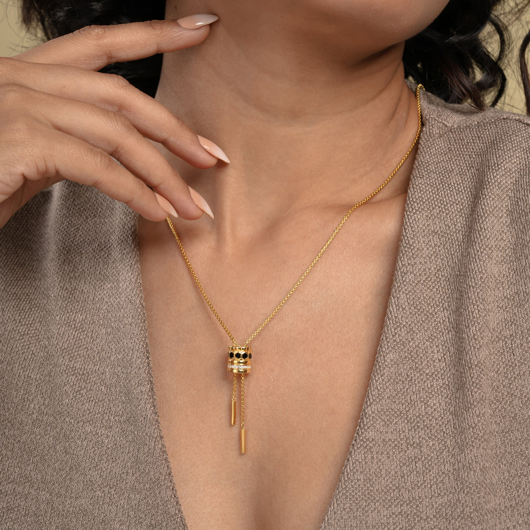 Luxury Onyx & CZ Lariat Necklace